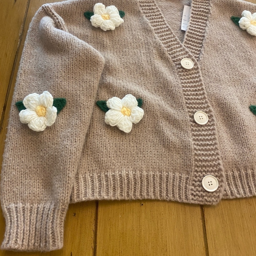 Women’s Knit Cardigan Cottagecore Crochet Flowers Oversized New M-XL - Picture 10 of 11